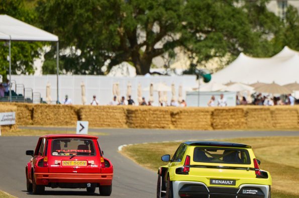Renault 5 Turbo 3E makes its UK public dynamic debut at the Goodwood Festival of Speed, running in tandem with the original that inspired it